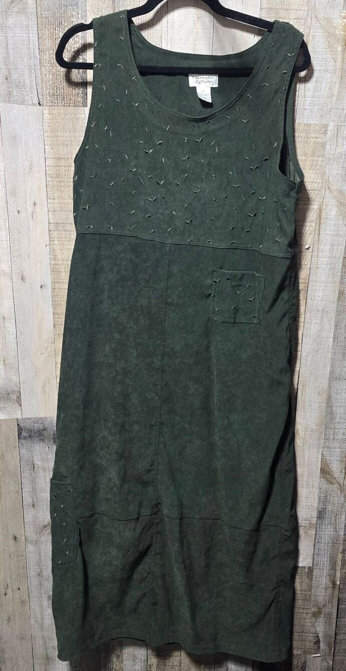 Christopher & Banks Vintage Y2K Hunter Green Embroidered Midi Dress Medium Cotta